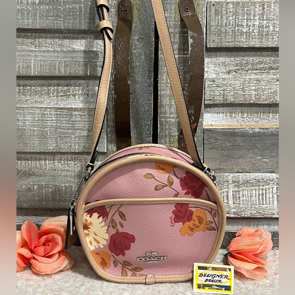 Coach Pink and Floral Round Crossbody Bag